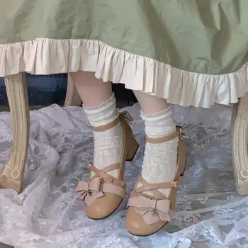 

Japanese Style Forest and Deer Lolita Shoes Adult Girls College Students Mary Jane Shoes Vintage Lolita PU Leather Bow Shoes