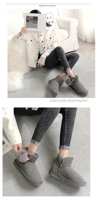 Winter New Women Snow Boots Plus Plush Keep Warm Ankle Fur Emu Boots Pin Plush Ball Comfortable Non-slip Winter Boots