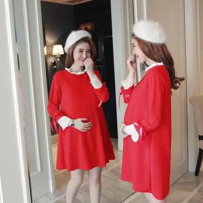 

Maternity Clothes 2019 Spring New Style Hot Mom Fashion Pregnant Women Dress Pleat Frilled Collar Maternity Dress