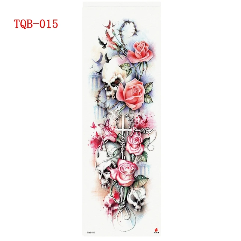 New Waterproof Temporary Tattoo Sticker Full Arm Large Skull Old School Tatoo Stickers Flash Fake Tattoos For Men Women - Цвет: 015