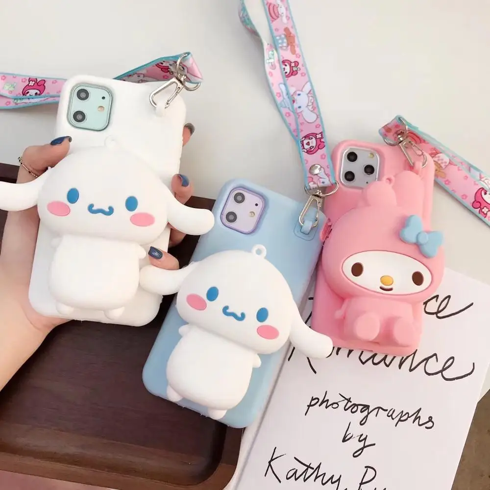 

New cute Korea 3D lanyard wallet Japan cat My Melody Soft Silicon phone Case for iphone X XR XS MAX 7 8 6 11 Pro Plus pink cover