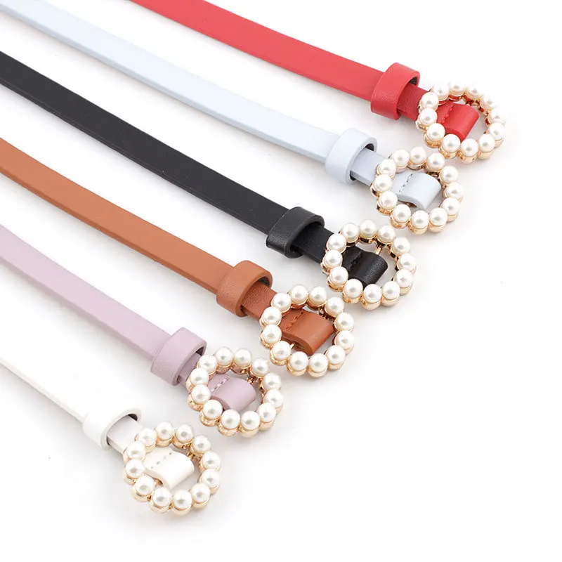 

2019 Ladies Imitation Leather Belt Fashion Sweet Belts Pearl Buckle Decorative Hot Girl Woman Black White Pink Dress Accessories