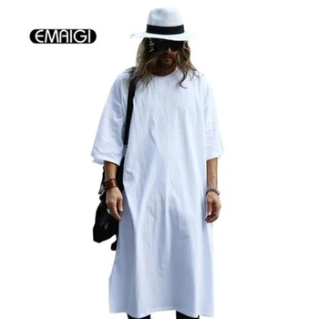 

High street fashion hiphop men long design loose t-shirt male short sleeve tees shirts