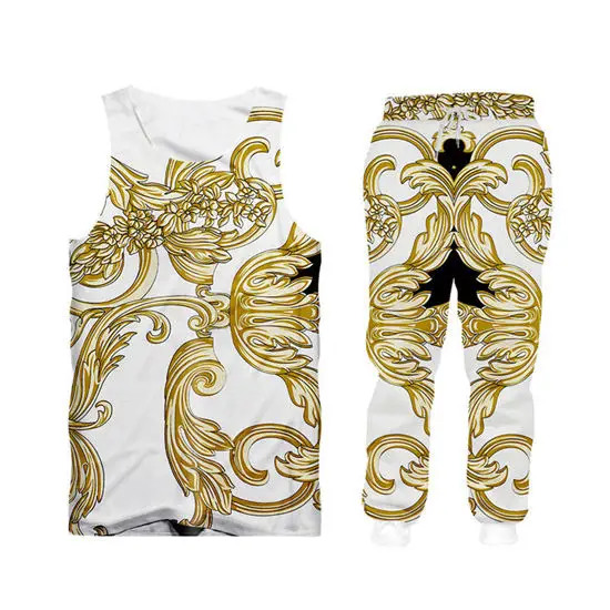 Baroque 3d Men's Tracksuits Sets Luxury Palace Gold Flower Print Zipper Hoodie Sweatpants 2 Piece Set Custom Unisex Clothing (9)