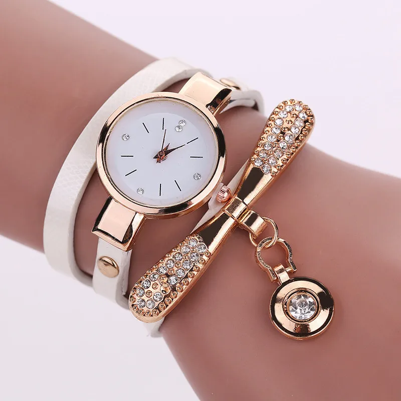 Fashion Casual Women Watches Bracelet Watch Women Relogio Leather Rhinestone Analog Quartz Wrist Watch Clock Female Montre - Цвет: White