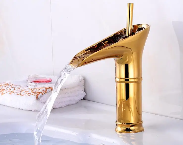 Vidric Bathroom Sink Faucet Waterfall Hot and Cold Crane Water Tap Bathroom Sink Faucet Antique Bronze Faucet Antique Bronze FC - Цвет: gold