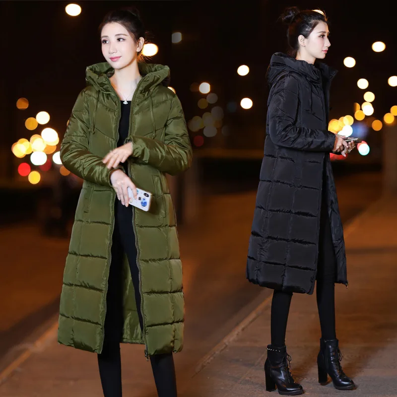 

Cotton-padded Clothes Women's New Style Korean-style Coat Mid-length over-the-Knee Cotton Coat Hooded Thick Slim Fit Cotton-padd