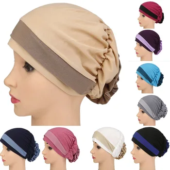 

Women Flower Muslim Ruffle Cancer Chemo Hat Flower Islamic Beanie Scarf Turban Head Wrap Cap high quality Milk Silk hats