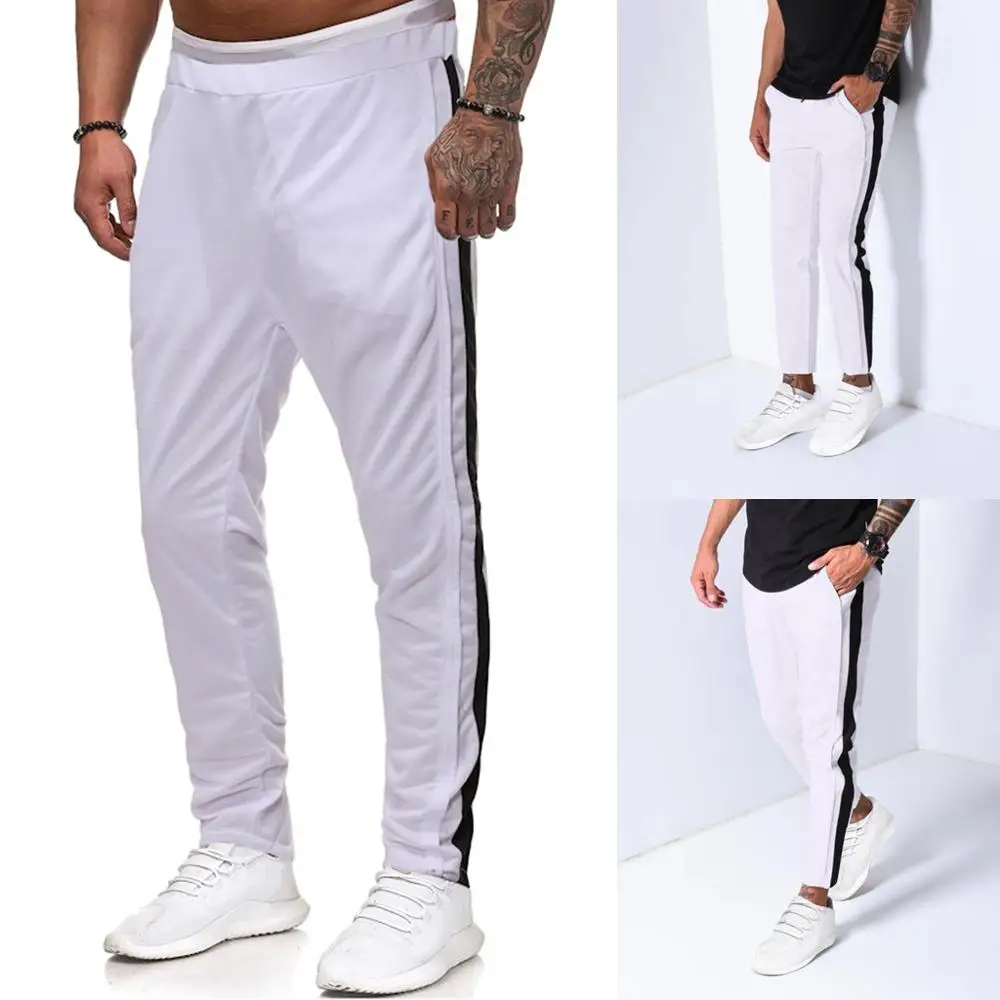Men's Ethnic Style Pants Regular Fit Striped Sport Training Casual Trousers Stitching pants nine pants joggers men sweatpants