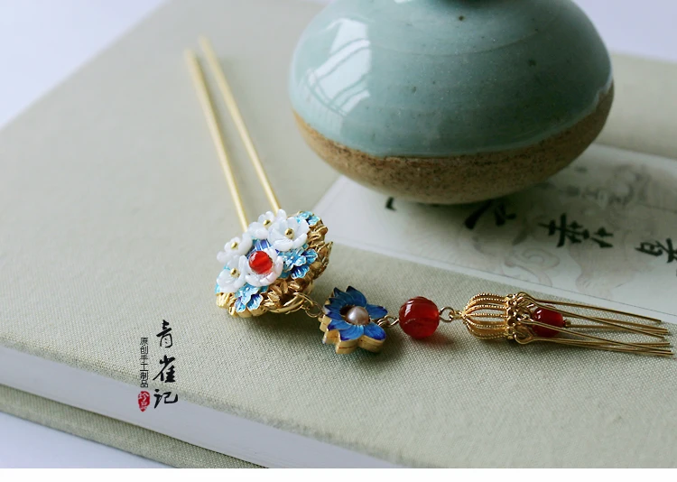 vintage handmade shell tassel Cloisonne hairpin sticks cheongsam Headwear do-up tools for hair bun kimono COSPLAY