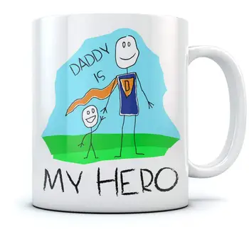 

Daddy Is My Hero Kids Drawing Super Dad Coffee Mug Father's Day Gift Birthday Tea Cup Ceramic Mug