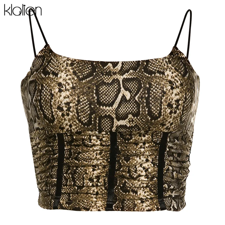 Klanien бар клуб Леопардовый принт bodycon жилет укороченный Топ для женщин Весна сексуальный без бретелек открытая спина Уличная Повседневная майка для женщин