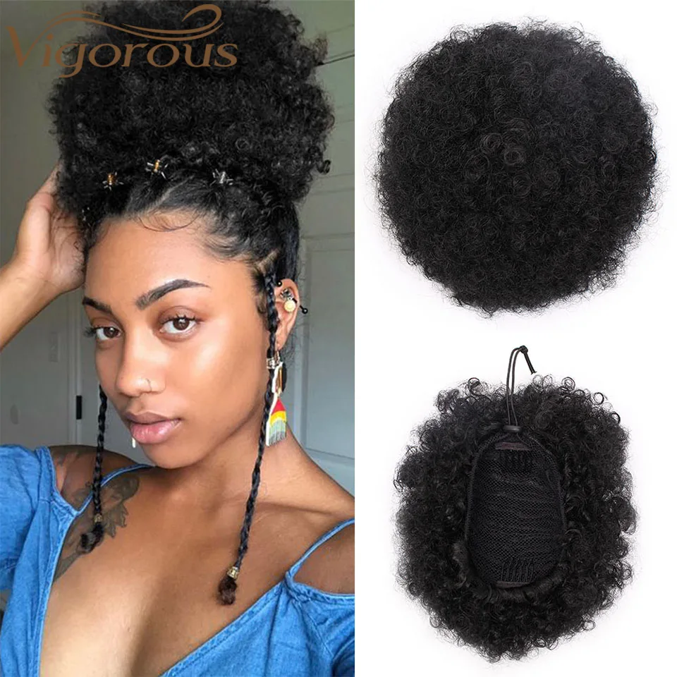 

Vigorous Short 2 Clips Curly Chignon Bun Drawstring Fake Hair Synthetic Extension Hairpiece Ponytail Wrap Puff Afro for Women H