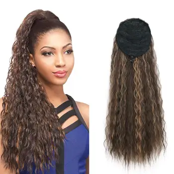 

Synthetic Long Corn Wave Drawstring Ponytail Extension Clip in Claw Hair Extensions Hairpieces For Women Dark Brown Color
