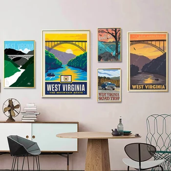 

See America West Virginia Canvas Paintings Vintage Travel Wall Kraft Posters Coated Wall Stickers Home Decoration Gift