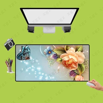 

XGZ Yellow Flower and Butterfly Gaming Mouse Pad Large Locking Edge Mouse Mat Computer Mousepad Rubber Keyboard Desk Mat XXL