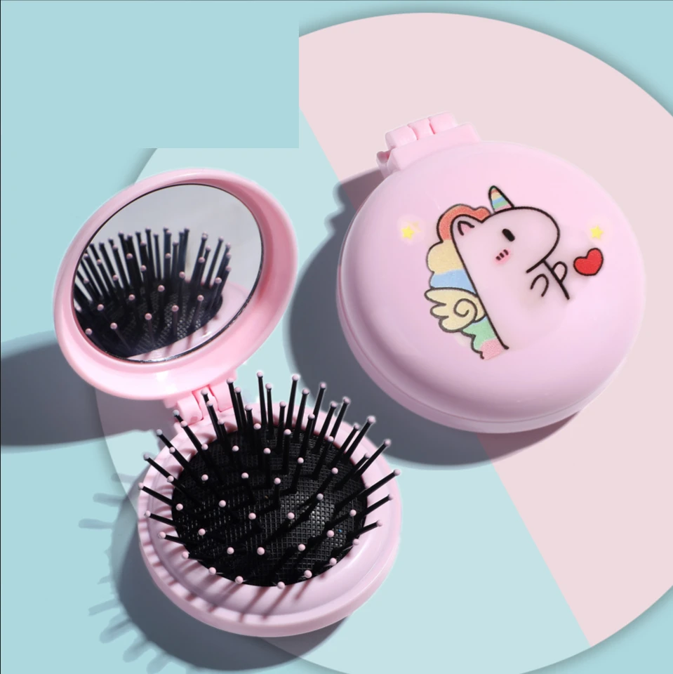 

New Makeup Comb Hair Brush Styling Tool Portable Mini Folding Comb Airbag Massage Round Travel Hair Brush With Mirror