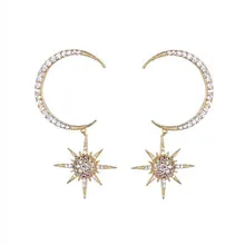 Новая чистая красная волна преувеличенные c-образные серьги в виде Луны и звезды, циркон микро-набор S925 Серебряные серьги иглы ювелирные изделия