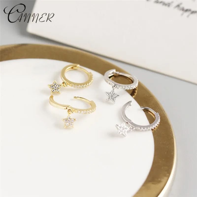 Женские маленькие серьги кольца CANNER золотые со звездой из стерлингового серебра