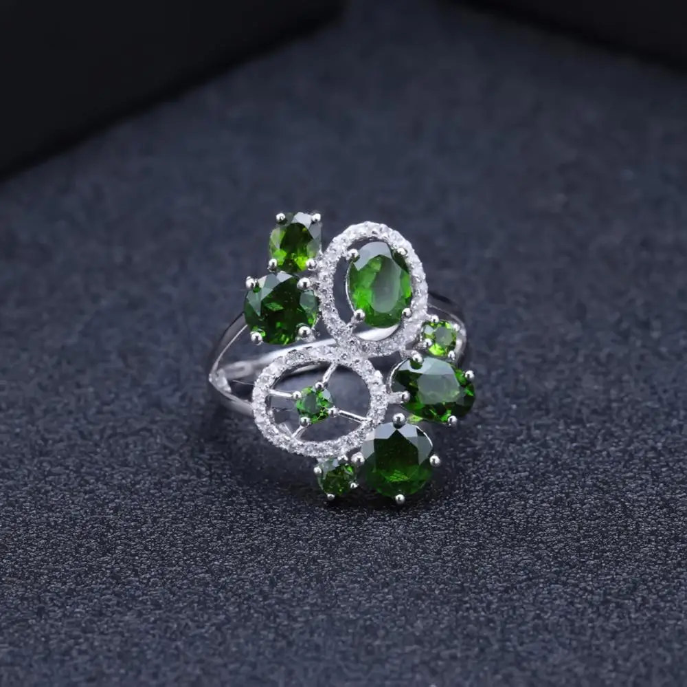 GEM'S BALLET 925 пробы Серебряное кольцо с драгоценным камнем 4.65Ct натуральный хром Diopside коктейльное кольцо для женщин Свадебное ювелирное изделие