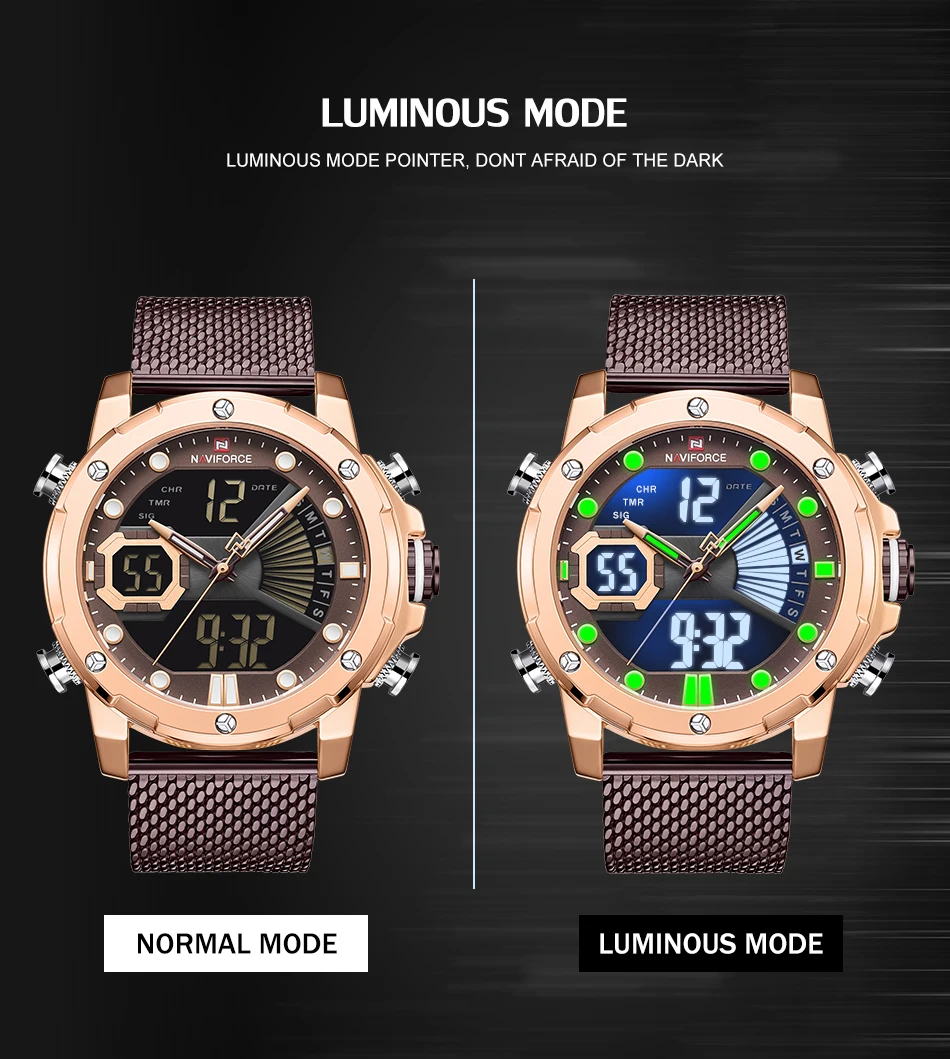 Роскошные Брендовые мужские спортивные часы NAVIFORCE, кварцевые часы со стальным ремешком, водонепроницаемые военные цифровые наручные часы, мужские часы