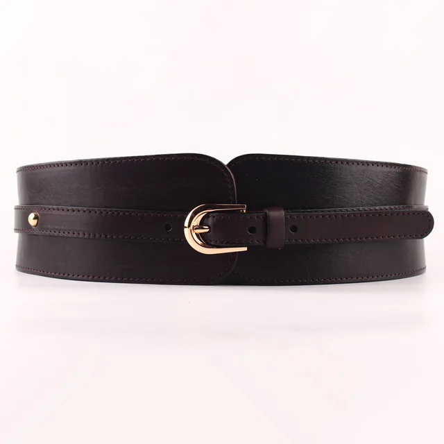 coffee Коровья кожа широкий пояс для женщин высокое качество Ceinture Femme эластичный пояс женский винтажный ремень из натуральной кожи пряжки - Цвет: coffee