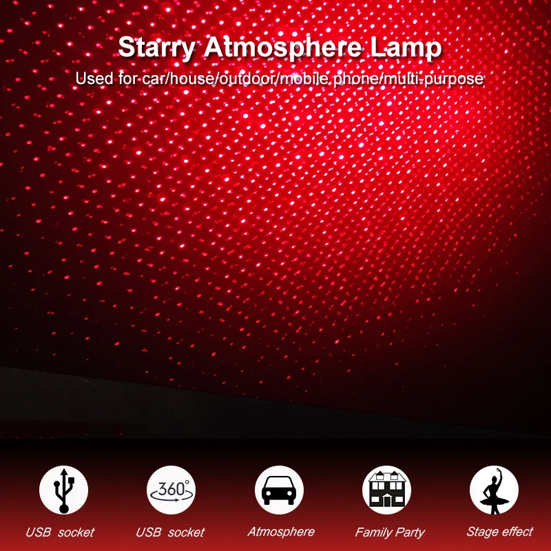 

LED Car Roof Star Night Light Projector Atmosphere Galaxy Lamp USB Decorative Lamp Adjustable Multiple Lighting Effects