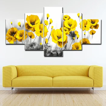 

Wall Art Painting Home 5 Pieces Canvas Painting Yellow Poppy Flower Picture Wall Picture Art Canvas Posters Decoration