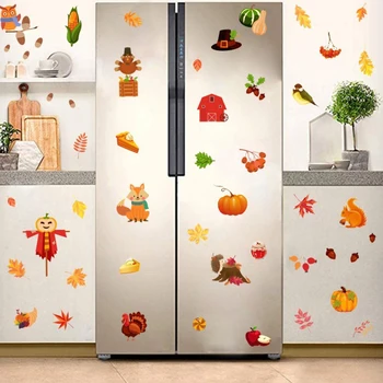 

Thanksgiving Decals Party PVC Showcase Removable Wall Sticker Maple Autumn Fall Leaves Home Decor Window Waterproof DIY Fruits