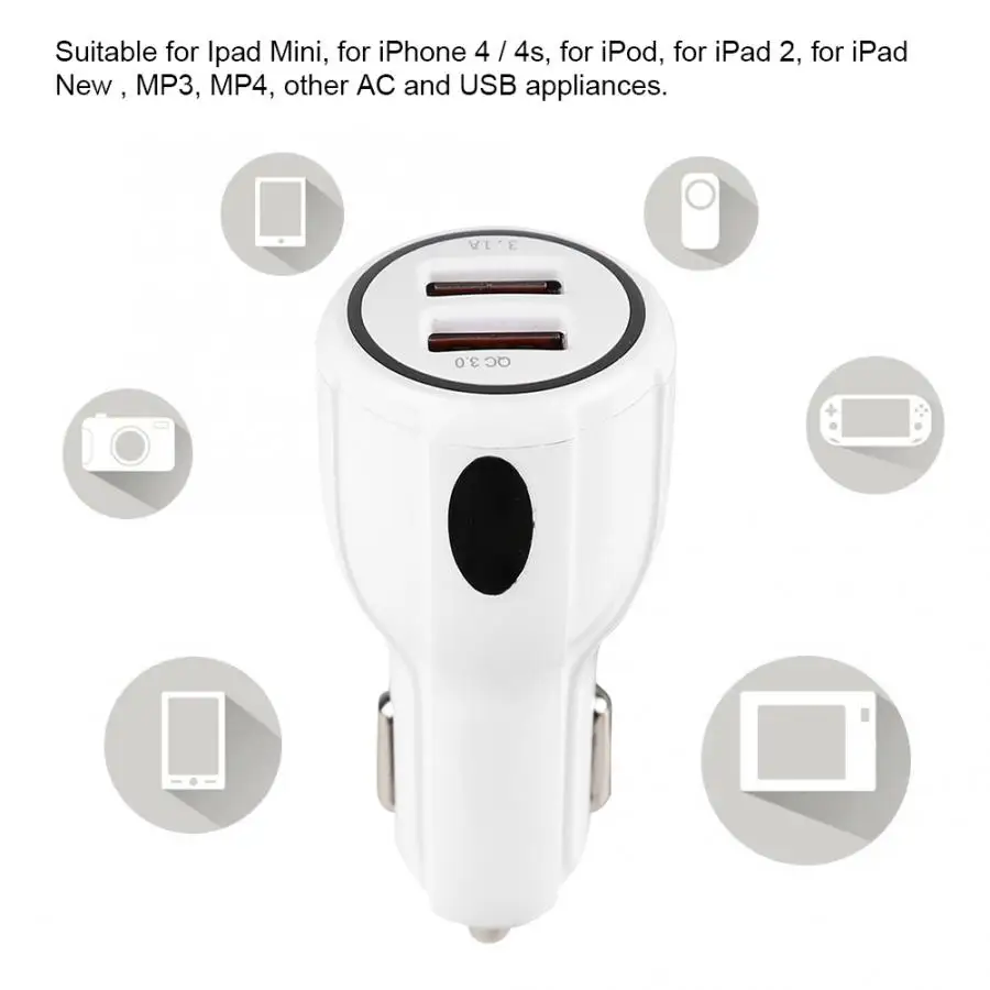Mini Dual Outputs USB3.0 Car Fast Charger Adapter for Samsung for IPhone 4 for IPhone 4s