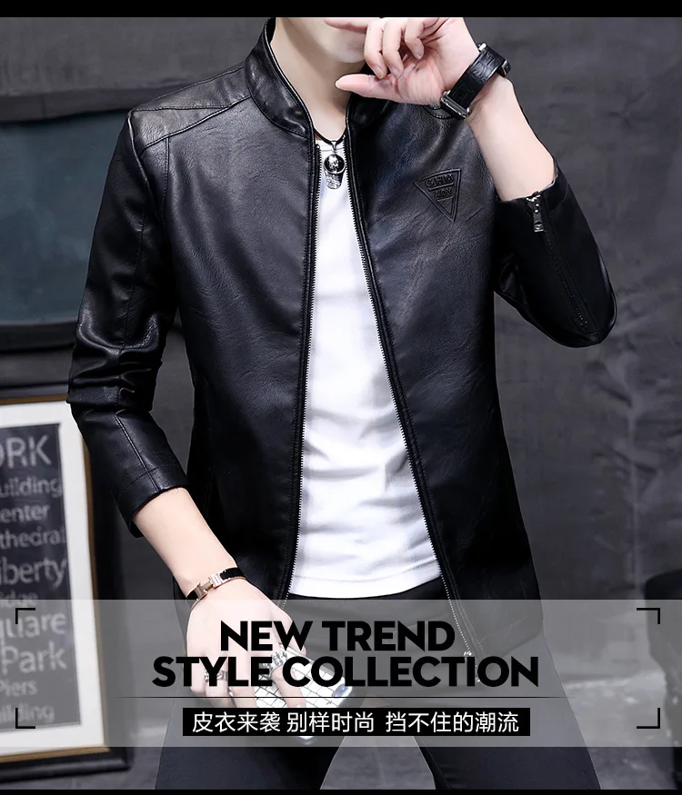 811 Autumn And Winter Hot Selling Locomotive MEN'S Leather Coat Stand Collar Embossed Design MEN'S Leather Jacket