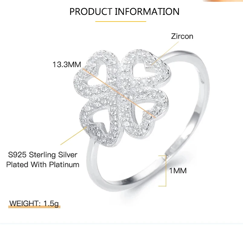 paparazzi jewelry 925 Sterling Silver Lucky Four-leaf Clover Love Shiny CZ Zirconia Fine Jewelry for Women Lady Wedding Gifts 2021 New Trendy Gift jewellery shop near me