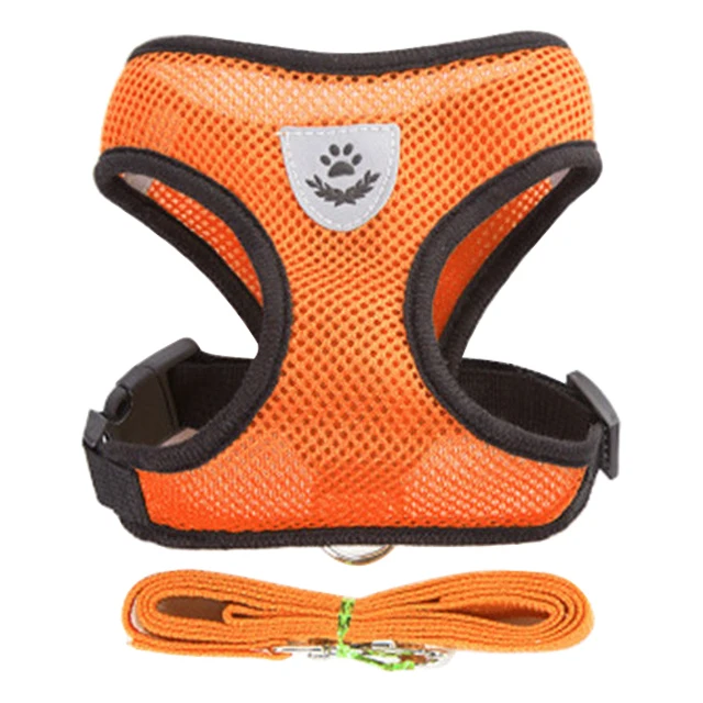 inflatable dog collar Dogs Puppy Harness Collar Cat Dog Adjustable Vest Walking Lead Leash Soft Breathable Polyester Mesh Harness For Small Medium Pet dog collars orange	 Dog Collars