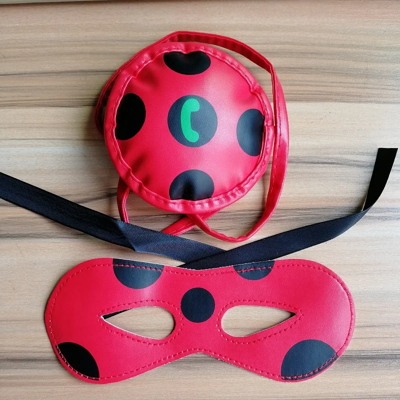 НОВЫЕ комплекты для косплея Леди Жук маски в красный горошек сумка перчатки шапки 4 шт. Сумочка для девочек маскарадный костюм ребенок божья коровка мультфильм подарки действие игрушка - Цвет: mask bag.