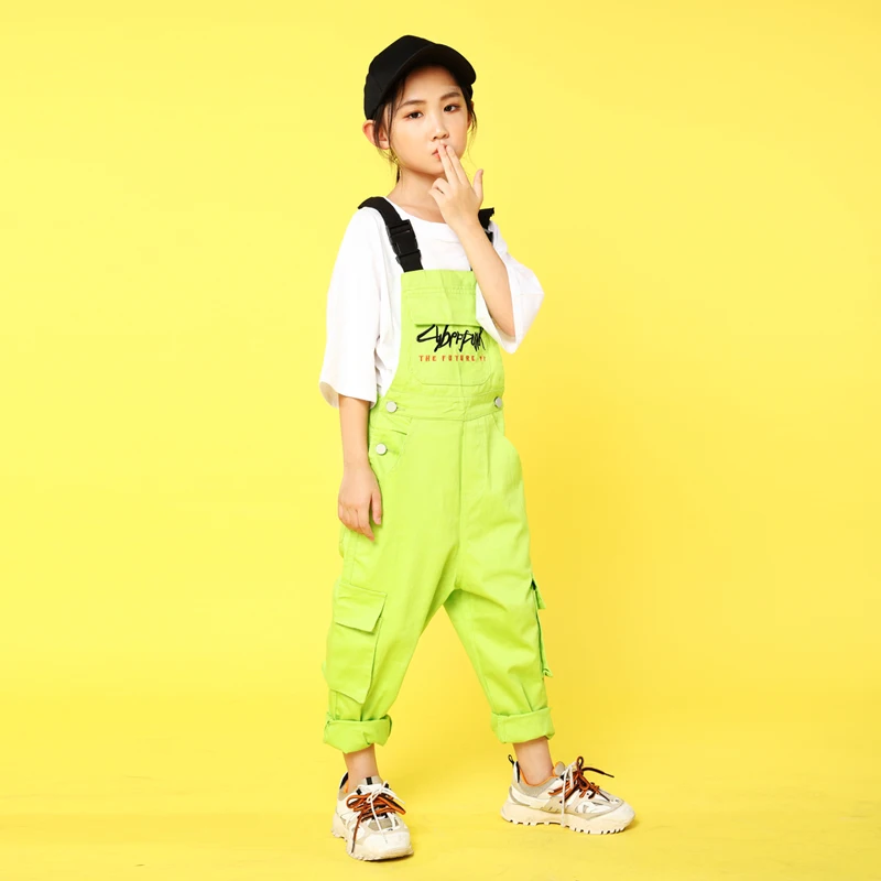 

Kid Hip Hop Clothing White Casual T Shirt Tops Loose Bib Pants for Girls Boys Jazz Dance Costumes Ballroom Dancing Clothes Wear