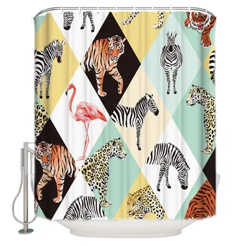 

Shower Curtain Waterproof Polyester Fabric Shower Curtain Splice Watercolor Animals