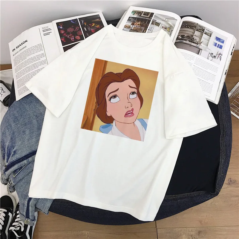 

Summer cartoon princess cartoon Harajuku tees print short sleeve preppy female tops casual large size loose O-neck spoof T-shirt