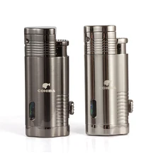 COHIBA зажигалка газовая бутан 3 пламя струйный фонарь зажигалки для сигарет ветрозащитная Мужская металлическая зажигалка для сигар многоразовая