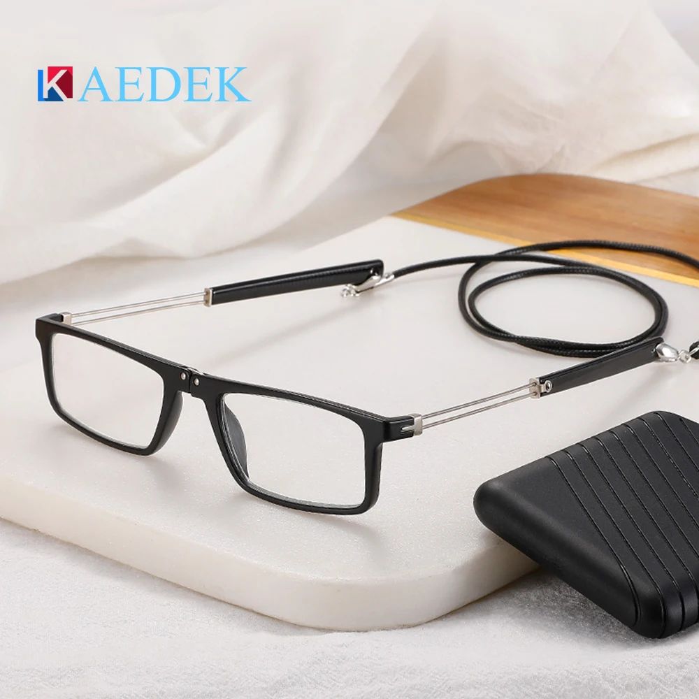 KAEDEK Portable Folding Reading Glasses Women Men Retro Marble Presbyopic Eyeglasses Foldable Hanging Neck Presbyopia Glasses