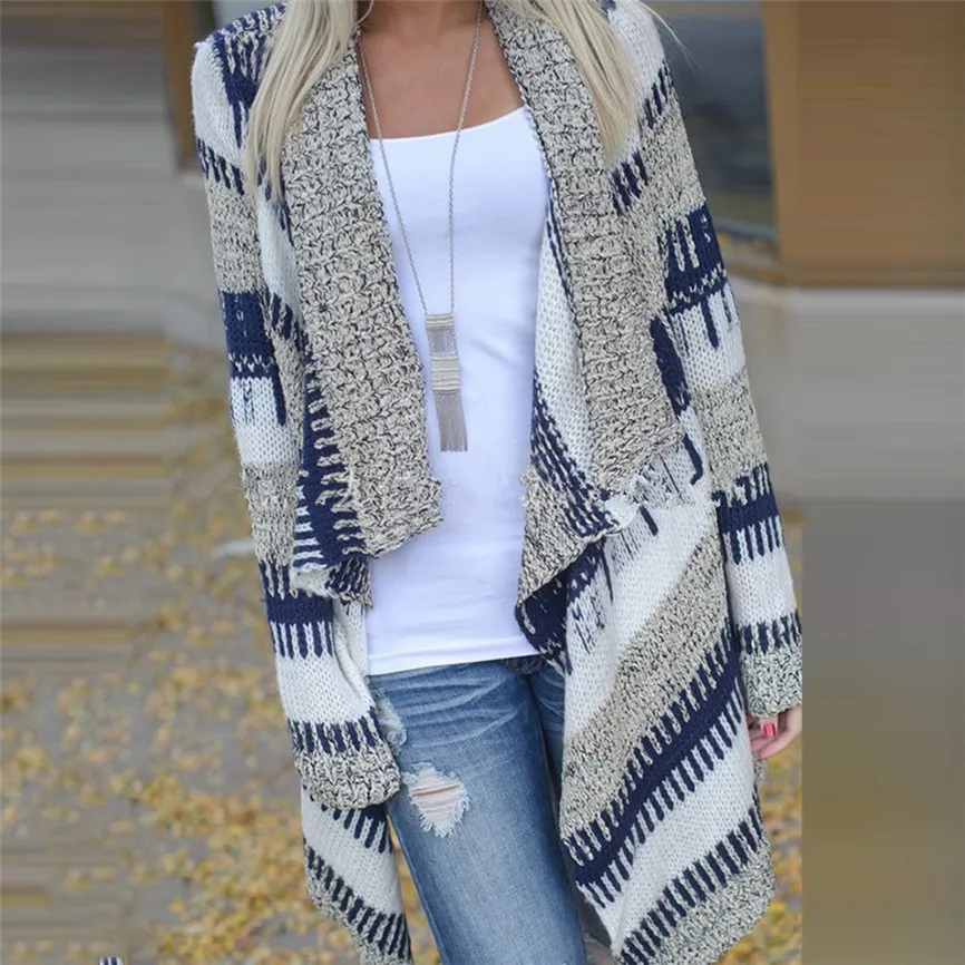 

Loose Kimono Coat Women Casual Long Sleeve Cardigan Autumn Striped Loose Outwear Cardigans Slim Cool Lady Jackets
