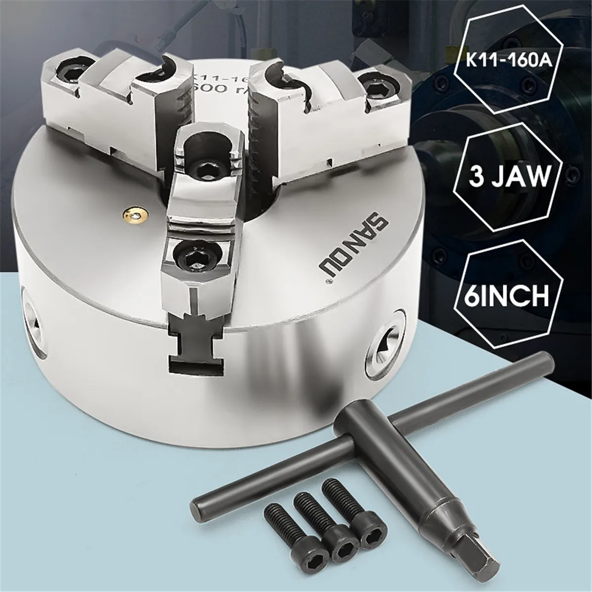 SANOU K11-160A токарный патрон 3 челюсти 160 мм самоцентрирующиеся и реверсивные части токарного станка