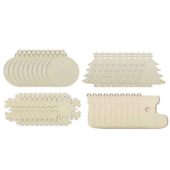 

40PCS Unfinished Wooden Christmas Ornaments Bulk,Natural Wood Slices Wood Christmas Tree Ornaments with 40PCS Colorful Bells Wax