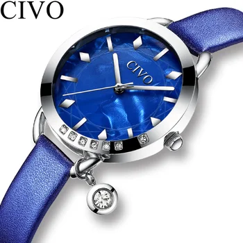 

2019 fashion relogio feminino CIVO casual crystal wristwatches gift female waterproof leather strap montre femme marque de luxe