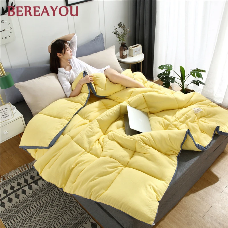 

Luxury Duvets Quilt Blue Washed Cotton Blanket Thicken Winter Comforter Bedding Four Seasons Quilt Queen Size Kids Single Cover