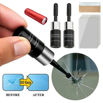 

2PCS Automotive Glass Nano Repair Fluid Car Windshield Resin Crack Tool Kit Cleaning Tools Repair Resin Cure Strips