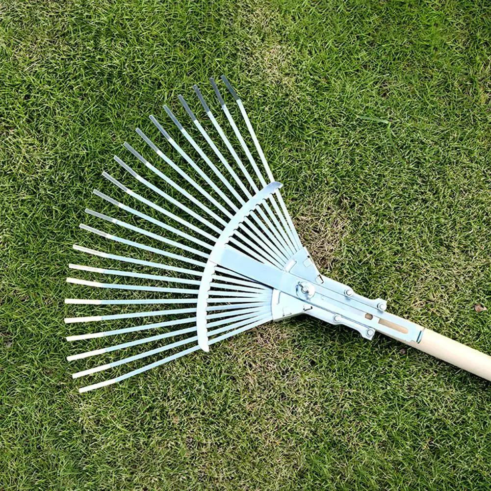 Stainless Steel Adjustable Garden Leaf Rake Heavy Duty Multi-purpose Foldable Rake Garden Tool Without Handle