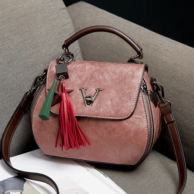 Cow Leather Women Shoulder Bags 2021 Solid Color Crossbody Messenger Purse Retro Top-Handle Bag Tote Shopping Handbags pink