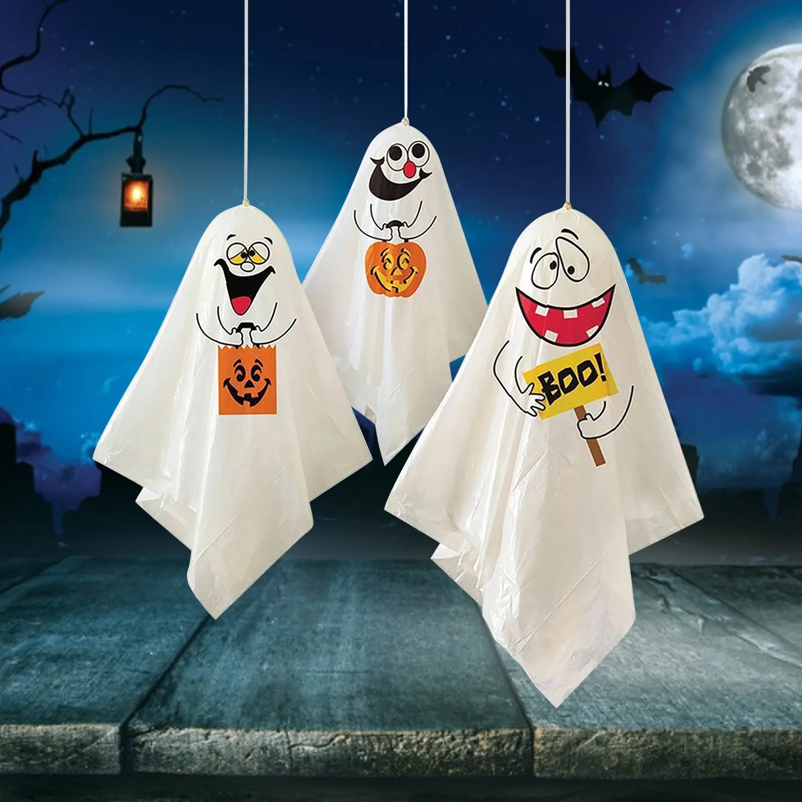 Fabric Mini Ghost Halloween Hanging Party Decoration Finger Doll Cake Card Wind Chimes &ampamp Decorations #J2 | Дом и сад