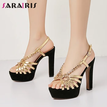 

SARAIRIS Sexy Summer Party Sandals New Summer Hot Sale Gold Platform Sandals Women Elegant High Heels Party Shoes Woman