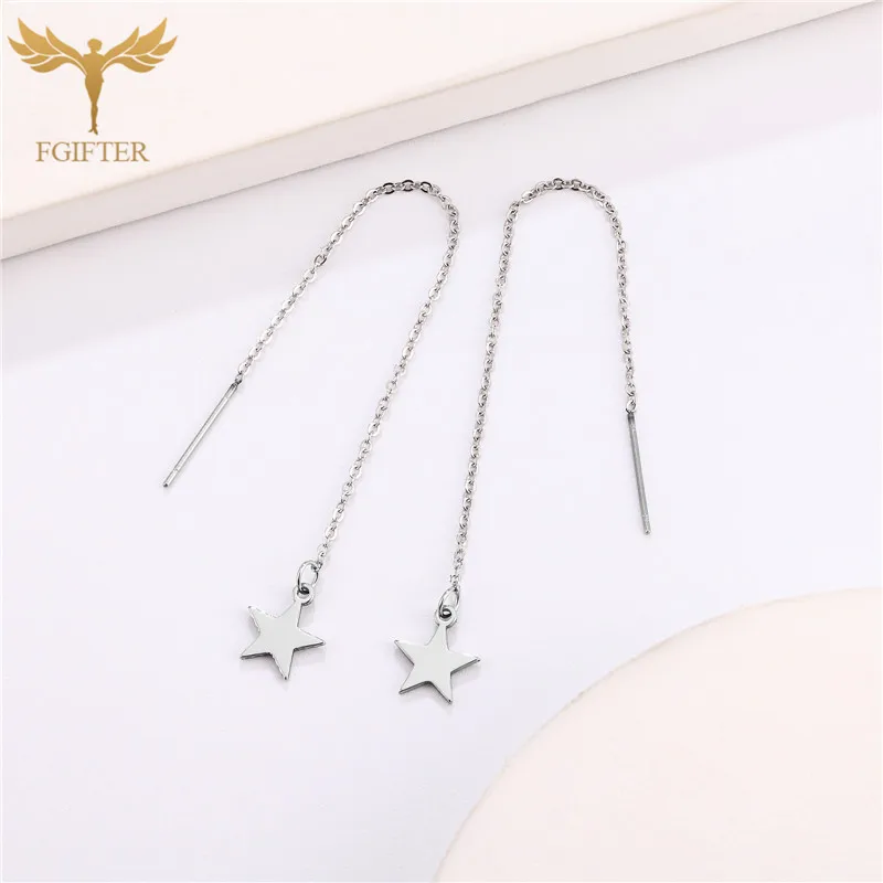 9cm Long Wire Tassel Thread Chain Earrings Star Pendant Drop Ear Line For Women Stainless Steel Jewelry